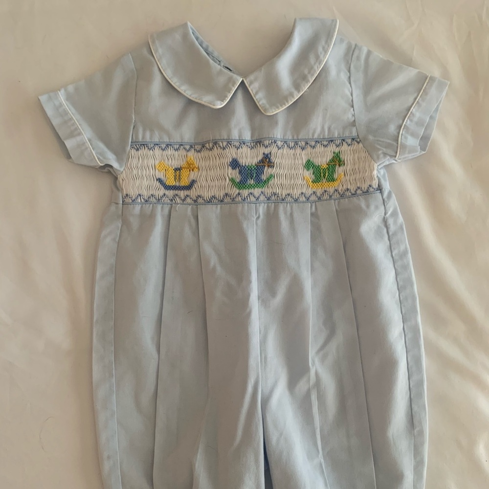 Carriage Boutiques smocked rocking horse outfit